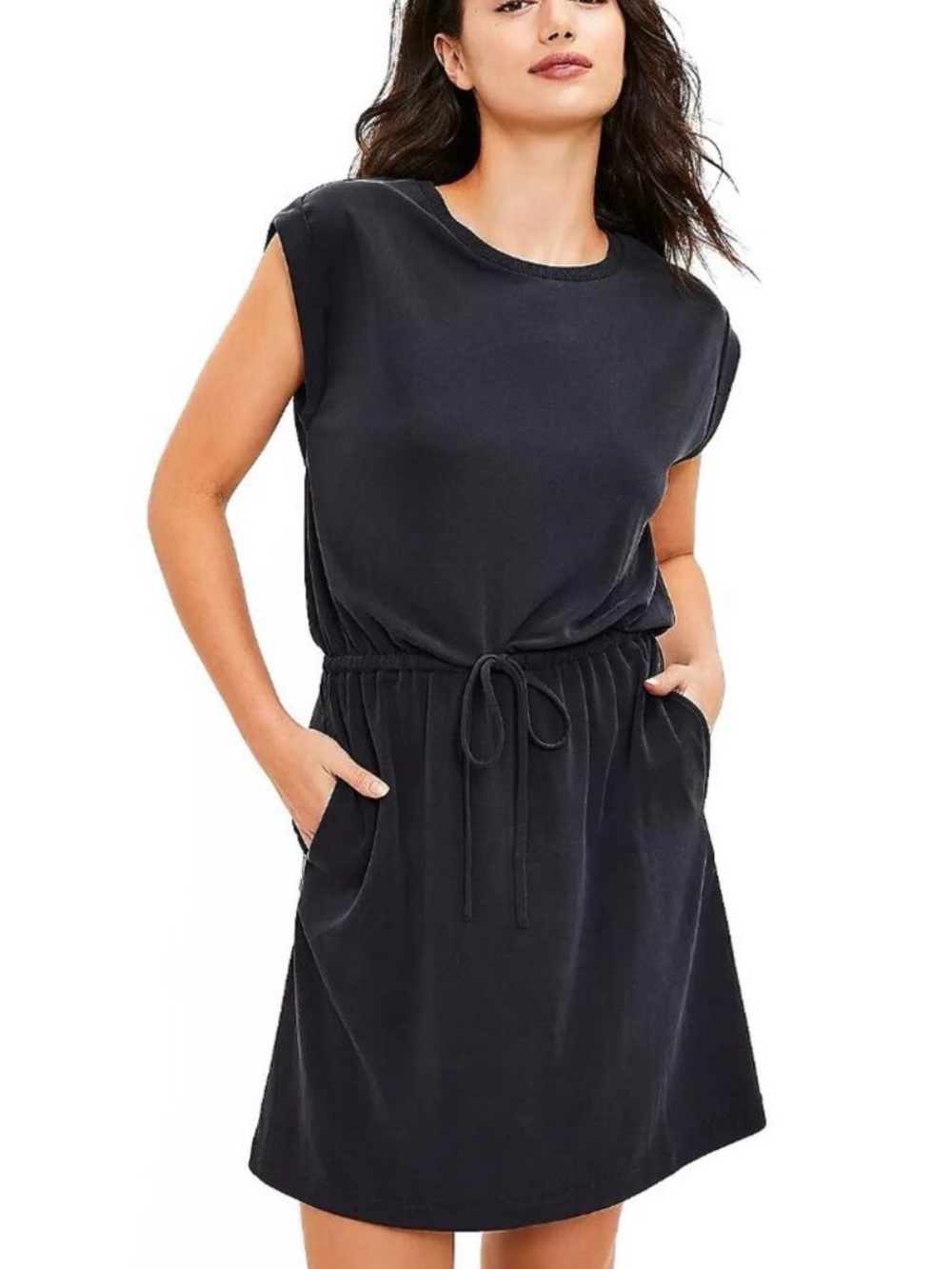 Boho Lou & Grey Drawstring Soft Sandwashed Pocket Dress - Black